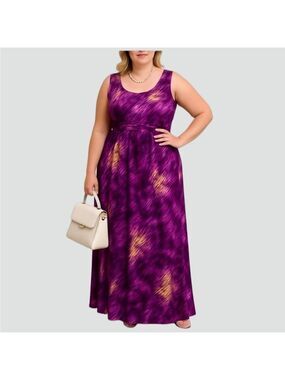 MR MAX Purple White Yellow Swirl Petite Maxi Dress Plus size 2XP